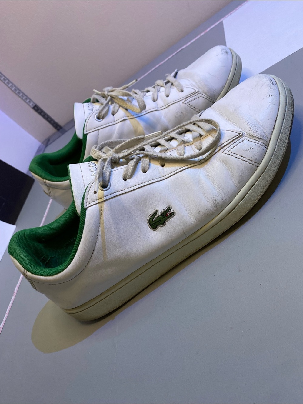 Lacoste Mens Hydez 119 White Leather Green Lining Tennis Shoes Size 10.5US